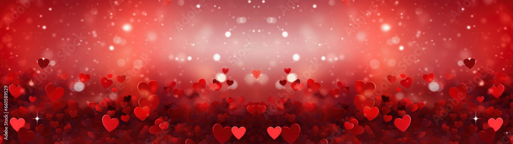 Fallen red hearts on red glitter background, symbolised love, valentine day, romance, wedding, texture, card