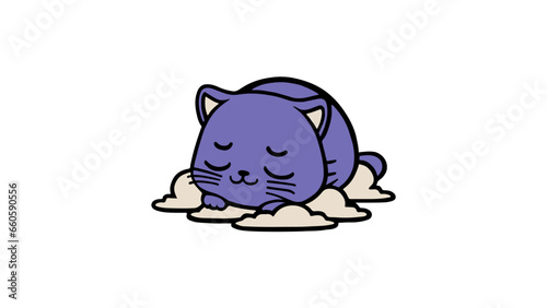 chat qui dort et rêve sur les nuages kawaii chibi