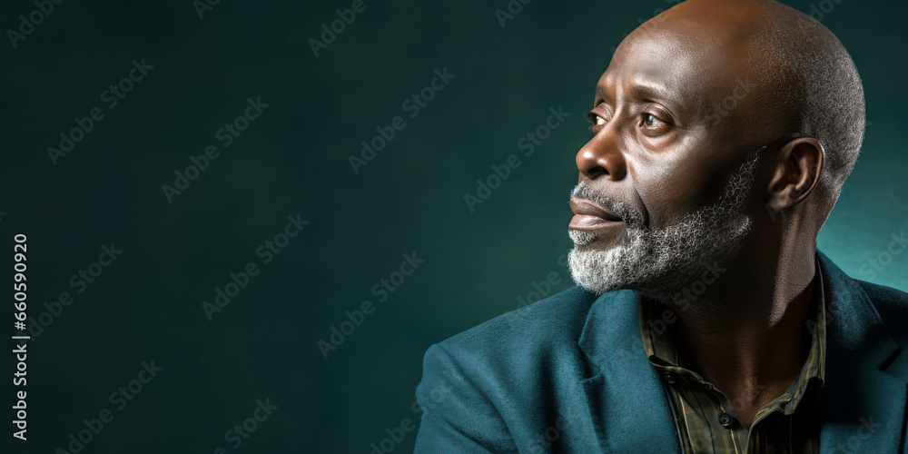 adult middle-aged African man against a rich teal background adult middle-aged African man against a rich teal background