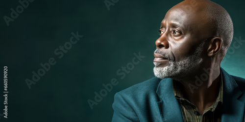 adult middle-aged African man against a rich teal background