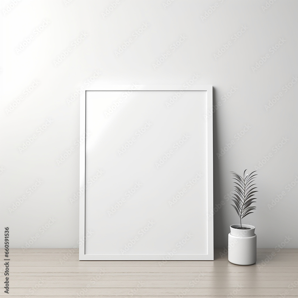 a realistic blank photo frame hanging on a wall created with Generative Ai a realistic blank photo frame hanging on a wall created with Generative Ai