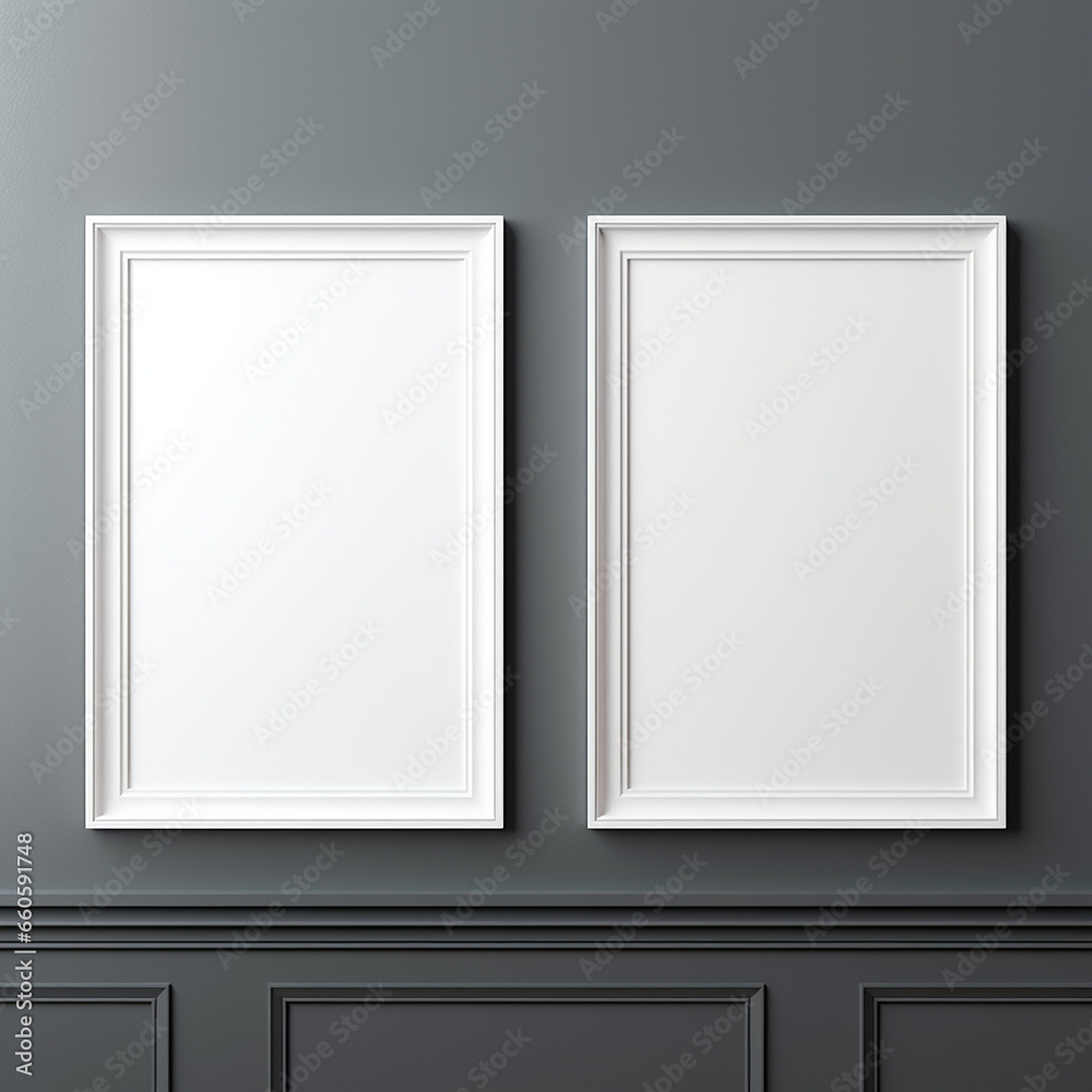 a realistic blank photo frame hanging on a wall created with Generative Ai a realistic blank photo frame hanging on a wall created with Generative Ai