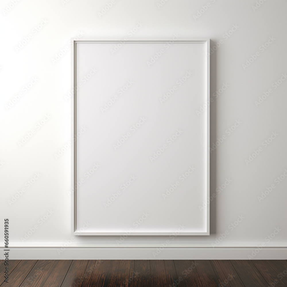 a realistic blank photo frame hanging on a wall created with Generative Ai a realistic blank photo frame hanging on a wall created with Generative Ai