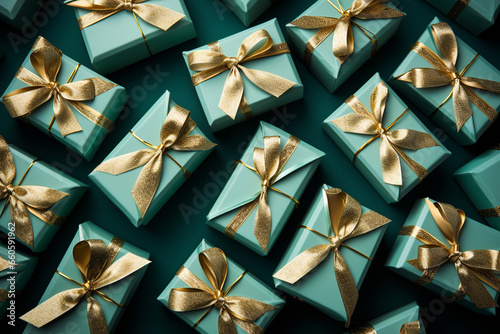 Mint And Gold Presents Adorned With Poinsettias