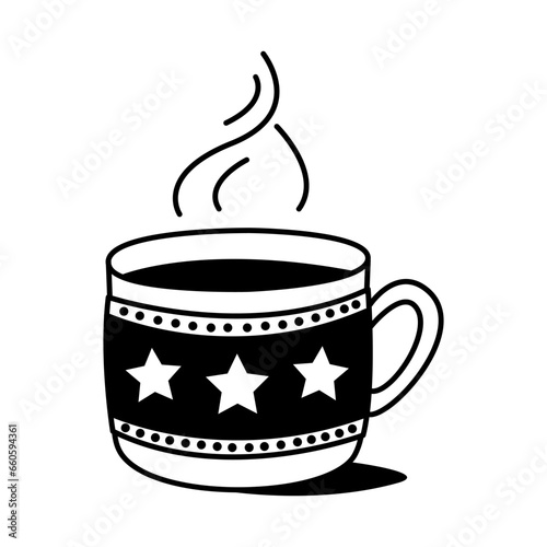 hot tea in a warm mug in the doodle style. Vector illustration of the symbol of warming up in the cold