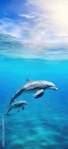 Dolphins Swimming Gracefully In Sea. Cell Phone Wallpaper