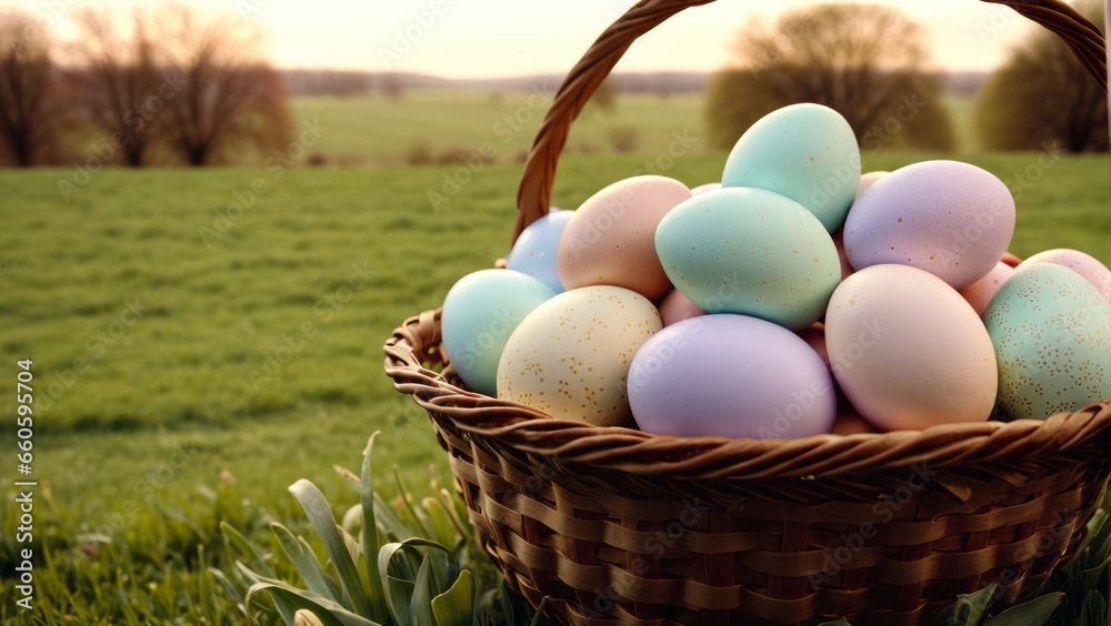 Colorful Easter Eggs in a basket Colorful Easter Eggs in a basket