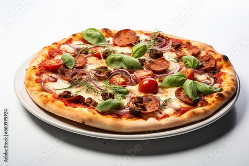 Generative AI. Pizza on white background