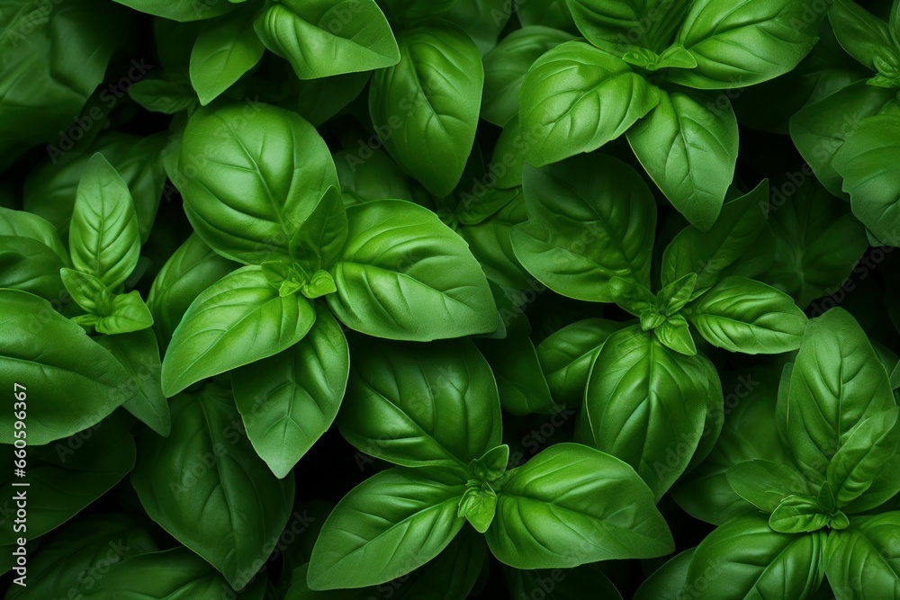 Textured Basil leaves background. Salad macro. Generate Ai - obrazy, fototapety, plakaty 