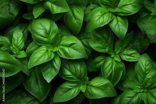 Textured Basil leaves background. Salad macro. Generate Ai