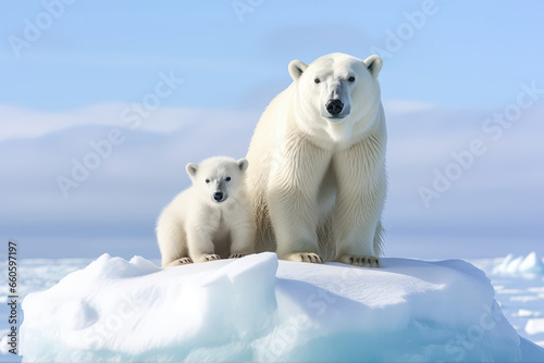 Frosty Backdrop With Polar Bears, Emphasizing The Impact Of Global Warming On Their Habitat
