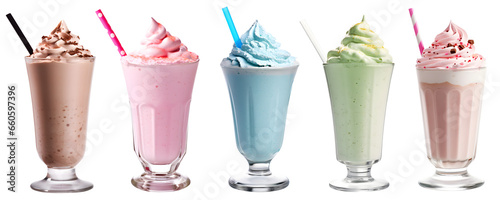 Milkshake Smoothie in cup on transparent background cutout, PNG file. Many assorted different flavour Mockup template for artwork design