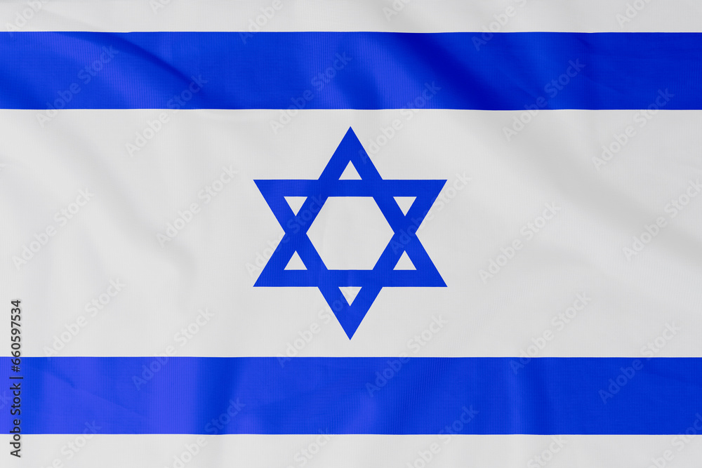 Flag of State of Israel with natural material creases as a background Flag of State of Israel with natural material creases as a background