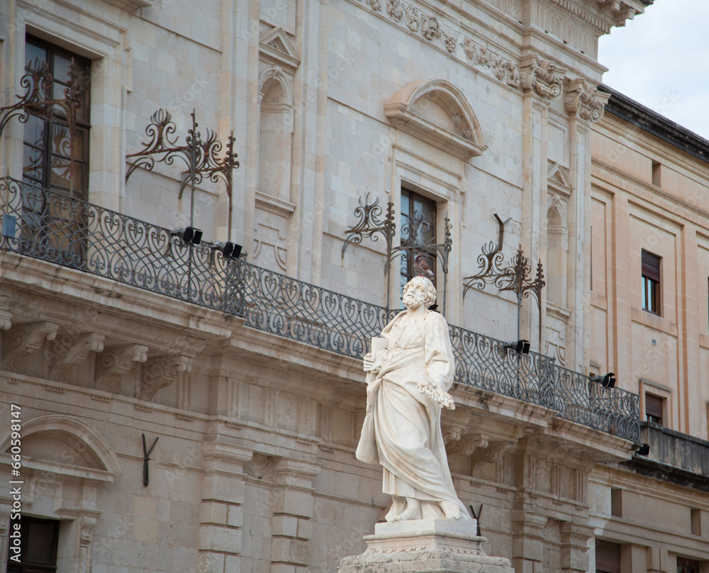 Duomo of Syracuse in Ortigia, with statues