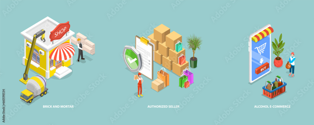 3D Isometric Flat Vector Conceptual Illustration of Retail Business, Sale Goods and Services to Consumers