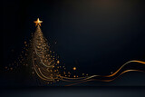 Abstract gold Christmas tree with stars on a black background