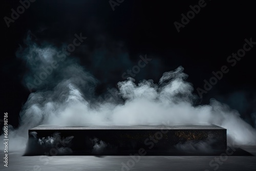 Platform Podium With Smoke On Stormy Dark Stage