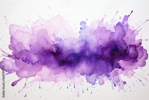 A painting of purple and purple paint splatters on a white background. Imaginary illustration.