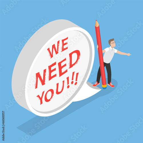 3D Isometric Flat Vector Conceptual Illustration of We Need You, Join Our Team