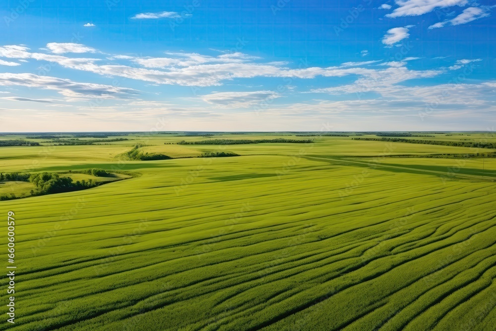 Aerial Drone View Of Vast Green Fields Stretching Into The Horizon, Showcasing The Beauty Of Nature And Harvest Farms