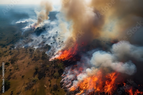Drone View Of A Rainforest Fire Resulting From Illegal Logging For Agriculture And Cattle Grazing