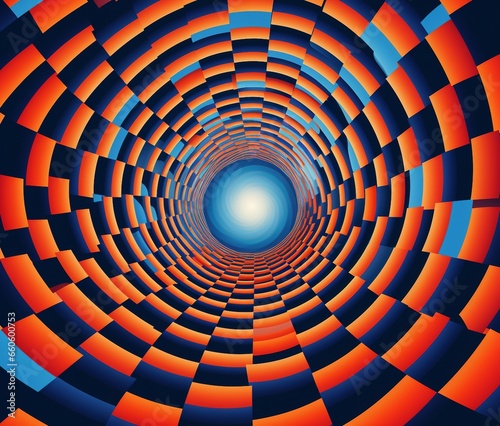 optical illusion and the depth of space in the style an abstract painting of an orange and blue swirl  trending  illusion psychedelic art  surreal psychedelic design  psychedelic illustration