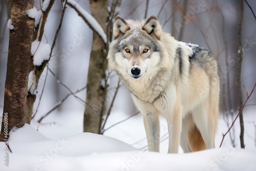 wolf in the forest outside in winter