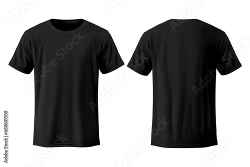 Plain black T-Shirt mockup design with front and rear view, isolated on transparent background cutout PNG