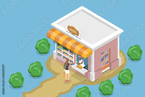 3D Isometric Flat Vector Conceptual Illustration of Small Bakery, Family Business