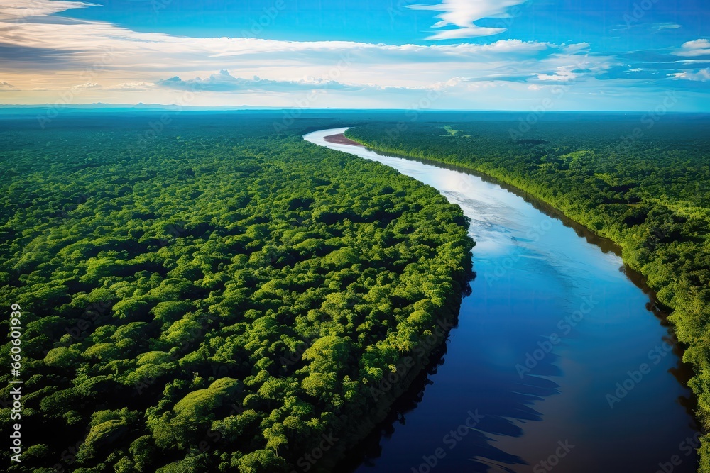 Aerial View Of The River And The Jungle Forest Aerial View Of The River And The Jungle Forest
