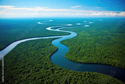 Aerial View Of The Rainforest Jungle With River © Anastasiia