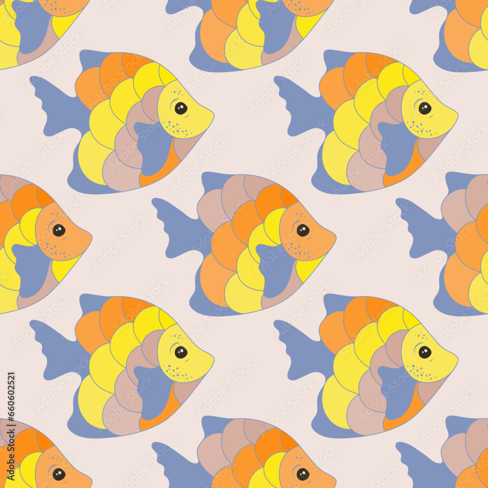 Exotic tropical fish seamless fabric print design. Saltwater fauna diving. Kids fashion