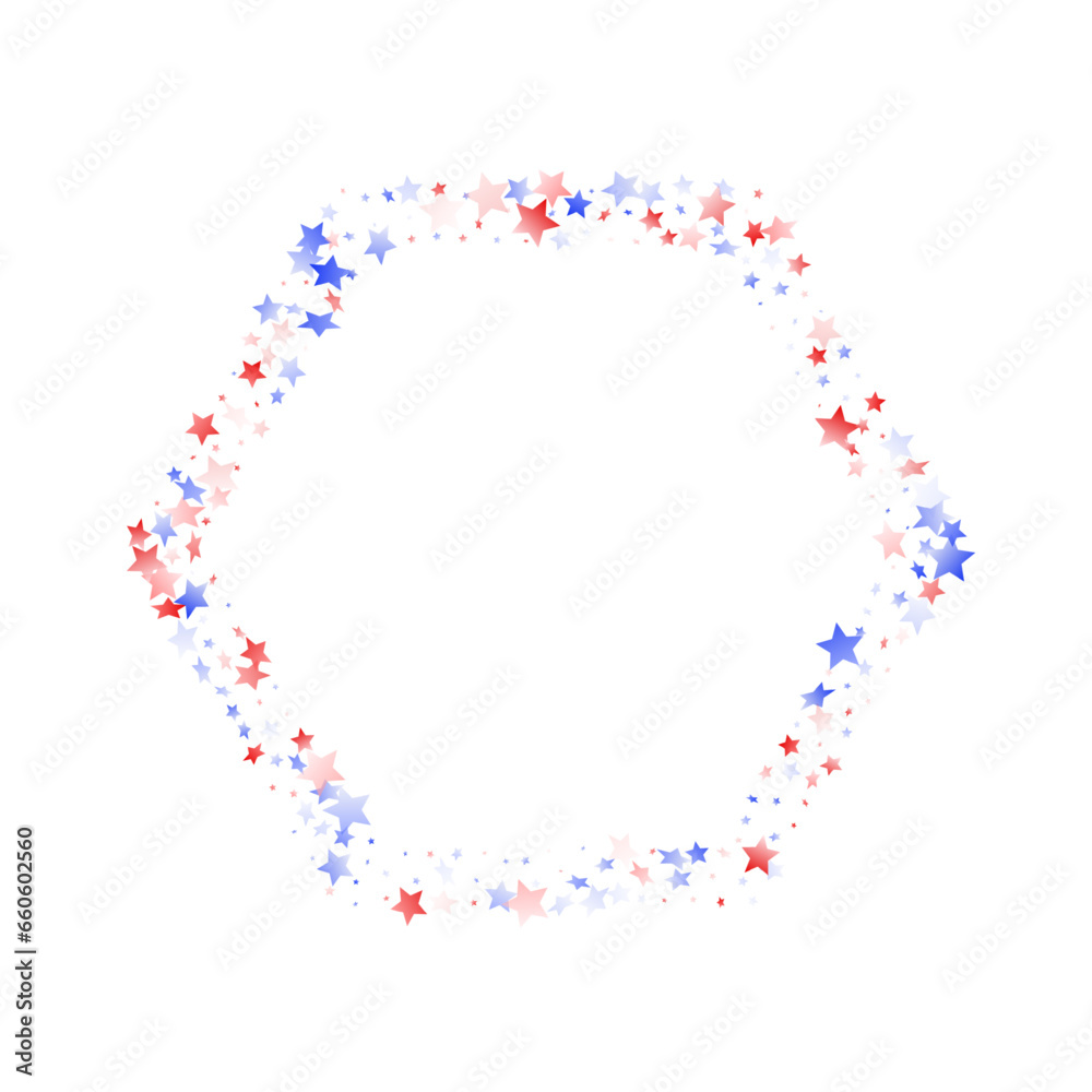 Flying red blue white star sparkles on white vector american patriotic background. Flying red blue white star sparkles on white vector american patriotic background.
