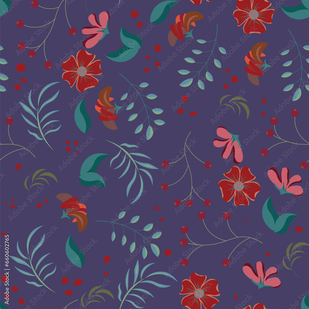 Abstract flat hand draw floral pattern background. Vector.