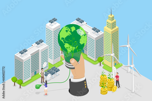 3D Isometric Flat Vector Conceptual Illustration of ESG, Reduction of Carbon Footprint