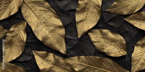 Dry Gold Black leaves Surface textured background, realism, realistic, hyper realistic. Generative AI image weber. © Summit Art Creations