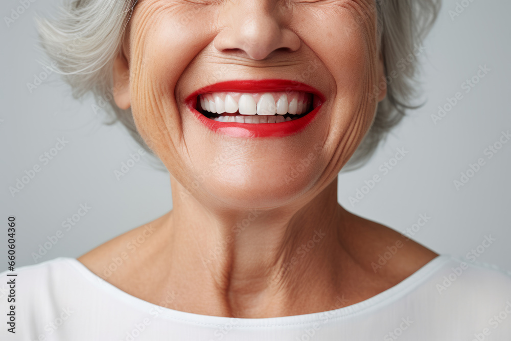 Close up smiling senior woman. Generative AI Close up smiling senior woman. Generative AI