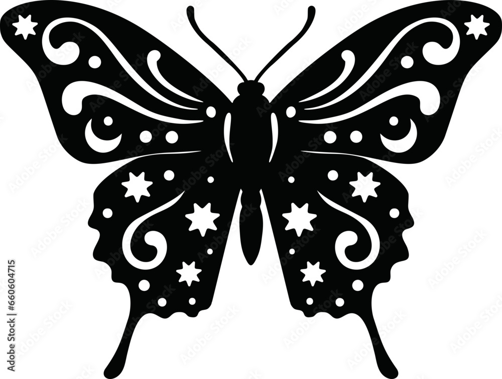 Obraz na plátně Monarch butterfly celestial star ornate lase silhouette vector icon