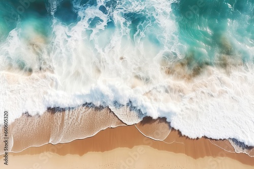 An Aerial View Of A Beach With Waves And Sand