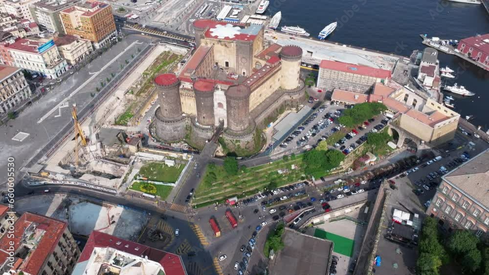 A view of Napoli, Italy, Aerial view of the historic center, panoramic drone view of the entire city of Italy. Flight over historical landmarks, narrow streets and buildings with colour rooftops A view of Napoli, Italy, Aerial view of the historic center, panoramic drone view of the entire city of Italy. Flight over historical landmarks, narrow streets and buildings with colour rooftops
