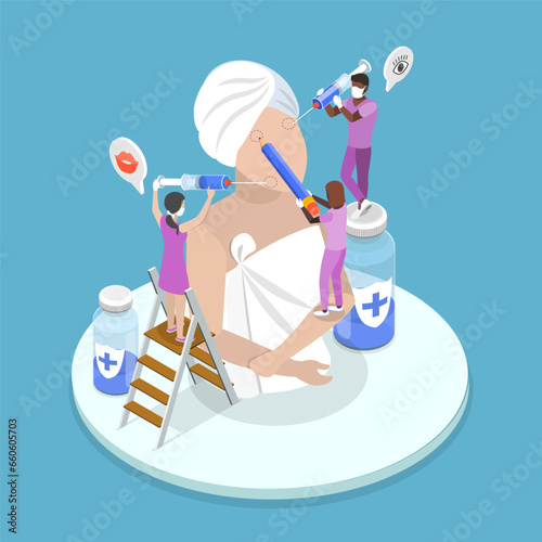3D Isometric Flat Vector Conceptual Illustration of Botox Injection, Beauty Lifting Anti-aging Treatment