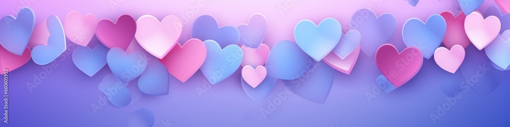 A group of pink and blue paper hearts. Imaginary illustration.