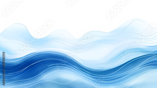 A blue water ocean wave, with transitions. Watercolor lines, banner.