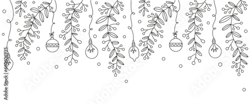 Christmas line art background, christmas bulb, ball line art style vector illustration