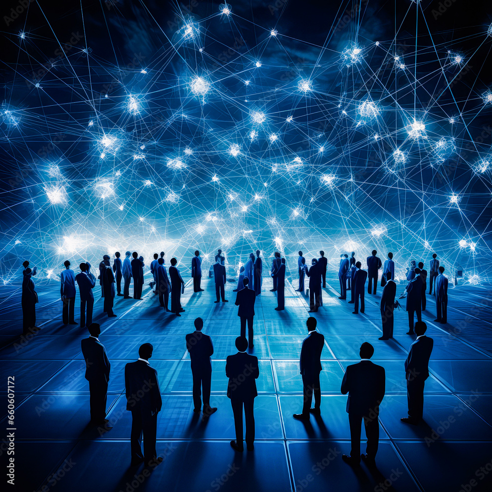 A vibrant image showcasing a diverse group of business professionals collaborating with technology A vibrant image showcasing a diverse group of business professionals collaborating with technology