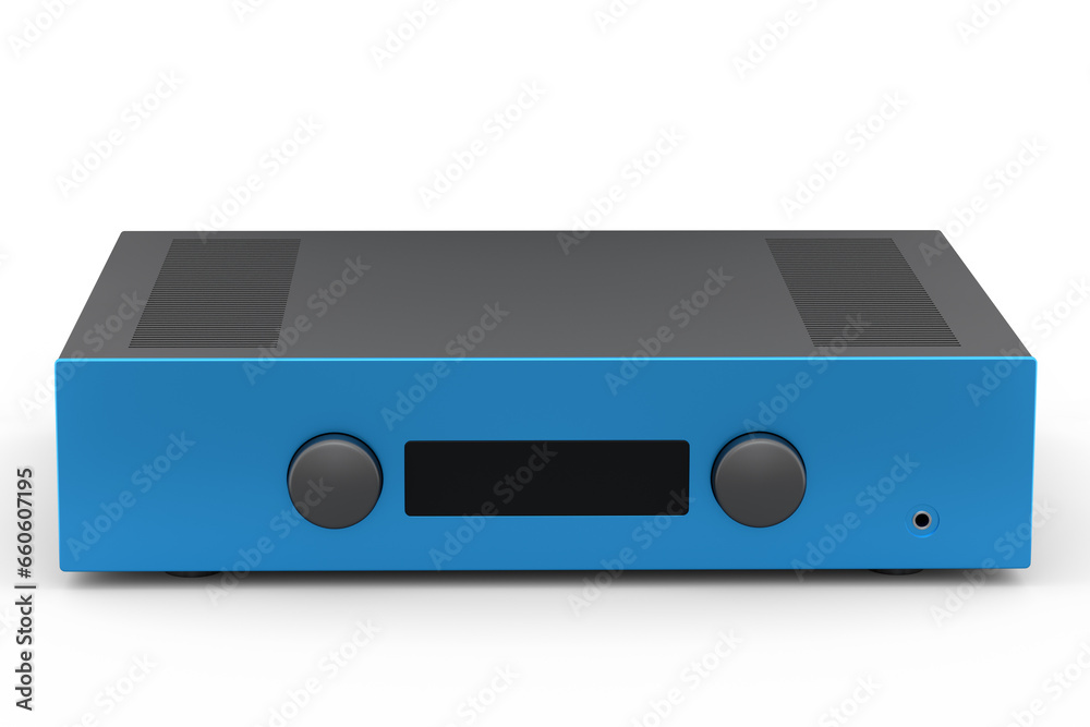 HiFi system with turntable and amplifier for home theater on white background. HiFi system with turntable and amplifier for home theater on white background.