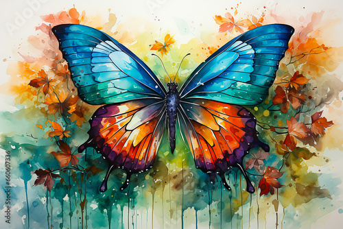 Colorful butterfly drawn with watercolor isolated on background © leo10