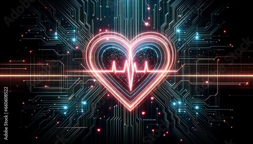 Digital Neon Heartbeat, valentines day background
