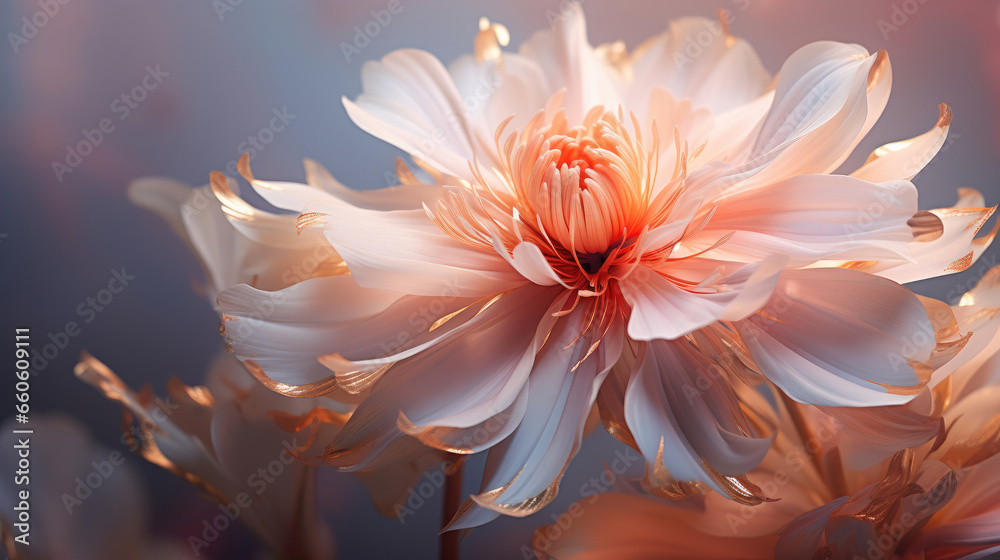 a close up of a flower with a blurry background.   Oil Painting of a Coral color flower, Perfect for Wall Art.