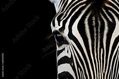 Portrait of a young zebra standing isolated on black background